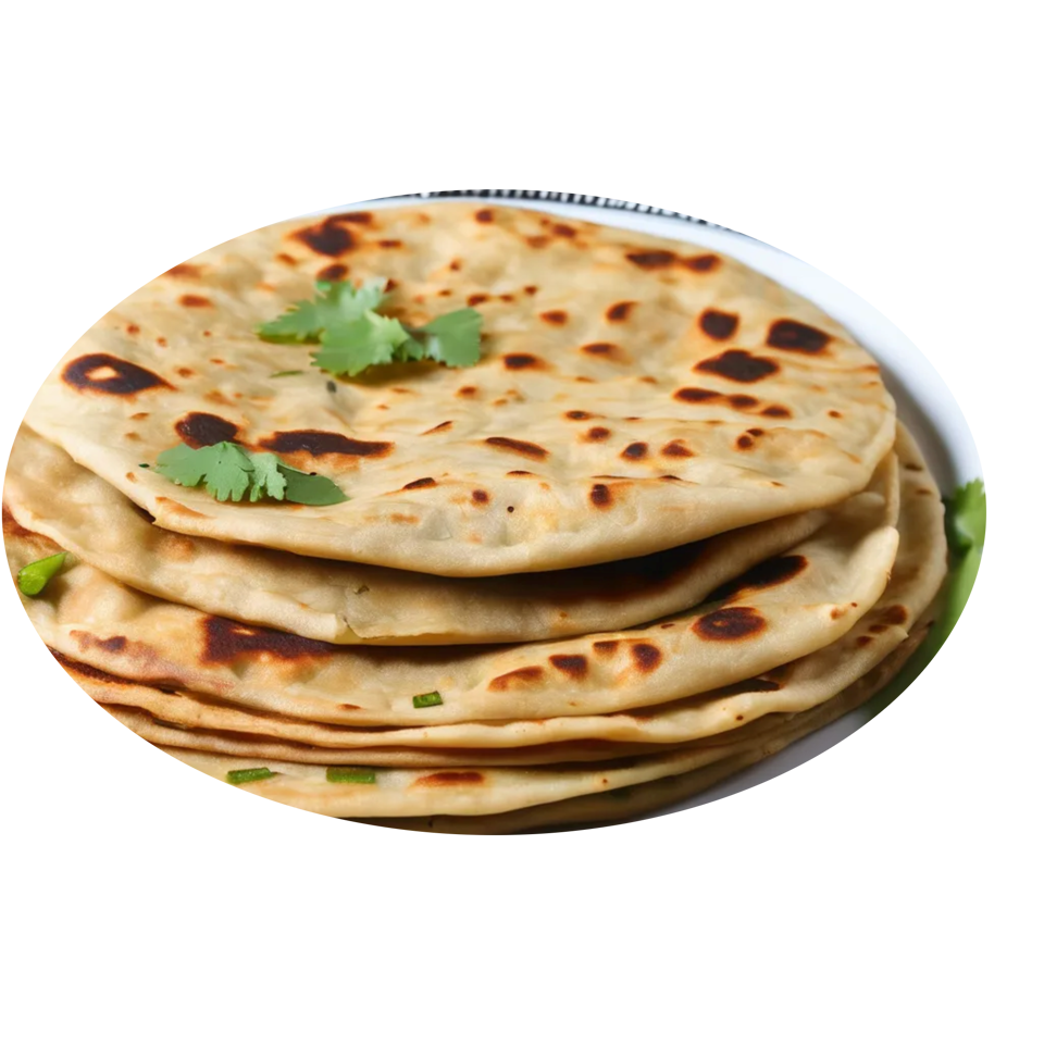 Stack of golden, browned flatbreads garnished with fresh cilantro on a white plate.
