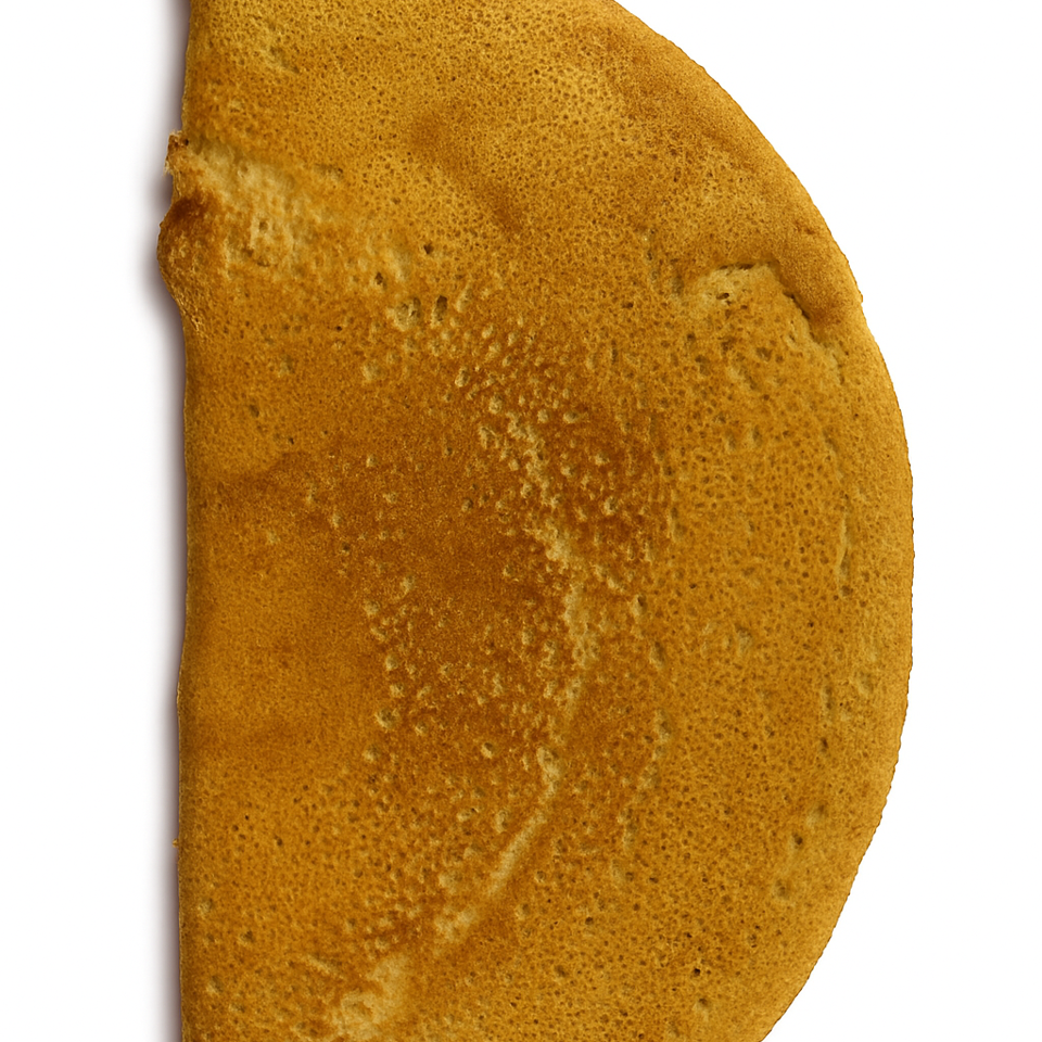 Golden-brown folded dosa with a crisp, lacy texture on a white background.